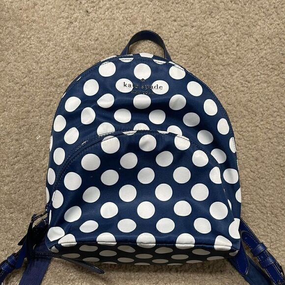 Kate Spade Polka Dot Karissa Nylon Seaside Medium Backpack Blue 3-Compartment - Picture 2 of 12